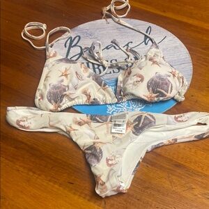 l*space Seashell Print Bikini Set - Cream, Tan, Brown
